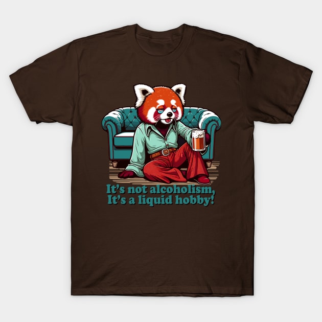 Retro 70s Red panda Chillout - Drunk Red panda Humor Vintage Sofa Art T-Shirt by TimeWarpWildlife